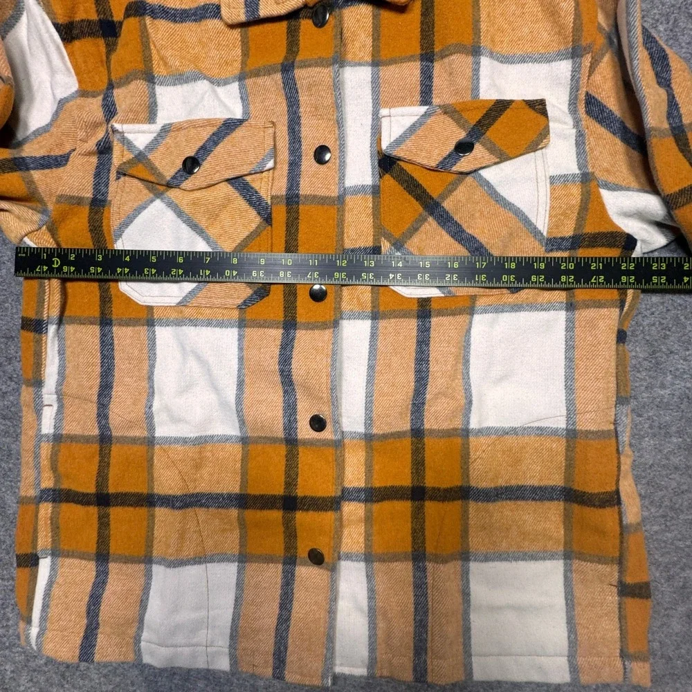 HFX Womens Yellow Plaid Wool Blend Snap Front Shacket Shirt Jacket Small 1534711